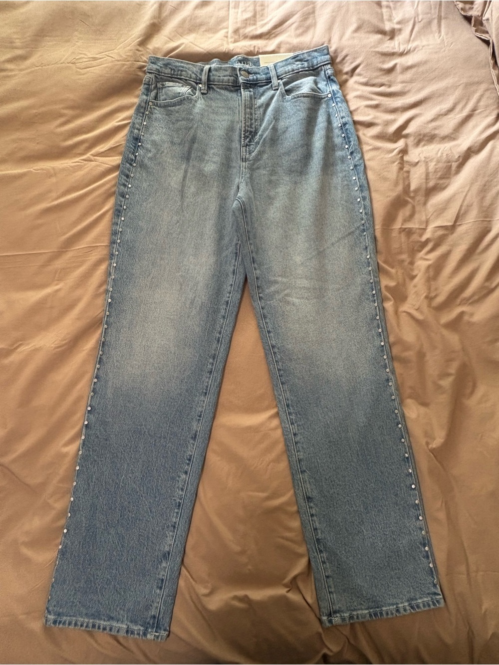 Women's Light Blue Straight Leg Jeans with Side Stud Detail